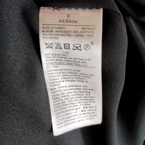 Banana Republic Blue Black Satin Ruffle Neck Sleeveless Dress Size 8 Lined - Picture 5 of 10